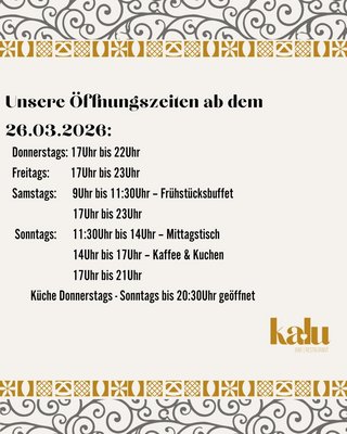 Öffnungszeiten Restaurtant - Bar Kalu - Schönenberg-Kübelberg